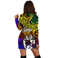 Tonga Custom Personalised Hoodie Dress - Rainbow Polynesian Pattern - Polynesian Pride