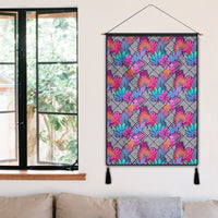 Tropical Exotic Leaves And Flowers On Geometrical Ornament. Hanging Poster - AH Hanging Poster 50 x 75 cm Cotton And Linen - Polynesian Pride