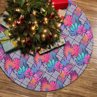 Tropical Exotic Leaves And Flowers On Geometrical Ornament. Tree Skirt - Polynesian Pride