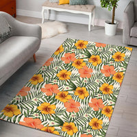 Tropical Flowers Hibiscus Pink Yellow Area Rug - AH - Polynesian Pride