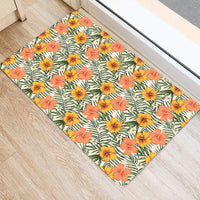 Tropical Flowers Hibiscus Pink Yellow Hawaii Door Mat - Polynesian Pride
