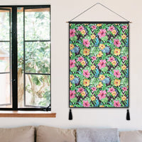 Tropical Hibiscus Banana Leafs Hanging Poster - AH Hanging Poster 50 x 75 cm Cotton And Linen - Polynesian Pride