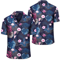 Tropical Palm Tree And Flower Hawaiian Shirt Unisex Black - Polynesian Pride