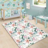 Tropical Pattern With Orchids Leaves And Gold Chains Area Rug - AH - Polynesian Pride