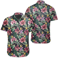Hawaiian Shirt - Tropical Flowers, Palm And Leaves Shirt Unisex Black - Polynesian Pride