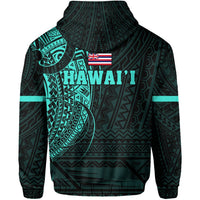Polynesian Kakau Kanaka Flag of Hawaii Zip Hoodie Turquoise - Polynesian Pride