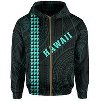 Polynesian Kakau Turtle Ohana Map of Hawaii Zip Hoodie Turquoise - Polynesian Pride