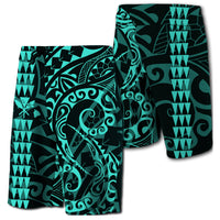 Hawaii Kakau Polynesian Kanaka Board Shorts - Turquoisse - Snapy Style Men Turquoise - Polynesian Pride