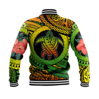 Polynesian Turtle Baseball Jacket Circle Turtle Hibiscus Reggae LT9 - Polynesian Pride