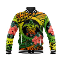 Polynesian Turtle Baseball Jacket Circle Turtle Hibiscus Reggae LT9 Unisex Reggae - Polynesian Pride