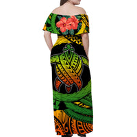 Polynesian Turtle Women Off Shoulder Long Dress Circle Turtle Hibiscus Reggae LT9 - Polynesian Pride