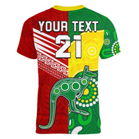 (Custom Personalised) Australia Kangaroos and Mate Maa Tonga V-Neck T Shirt No2 LT9 - Polynesian Pride