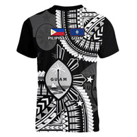 Guam and Philippines V-Neck T Shirt Guaman Filipinas Together Black LT14 - Polynesian Pride
