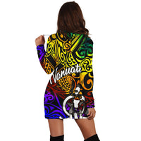 Vanuatu Custom Personalised Hoodie Dress - Rainbow Polynesian Pattern - Polynesian Pride