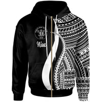 Niue Zip up Hoodie White Tentacle Tribal Pattern Unisex White - Polynesian Pride