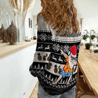 Hawaii Mele Kalikimaka Women Causal Shirt Dabbing Santa Black Merry Christmas LT14 - Polynesian Pride