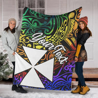 Wallis and Futuna Custom Personalised Premium Blanket - Rainbow Polynesian Pattern White - Polynesian Pride