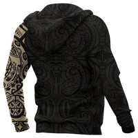 New Zealand Maori Zip Hoodie, Maori Warrior Tattoo Full Zip Hoodie Tan - Polynesian Pride
