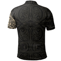 New Zealand Maori Polo Shirt, Maori Warrior Tattoo Golf Shirts Tan - Polynesian Pride