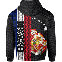 Polynesian Kakau Hawaii Flag Royal Coat of Arms Hawaii Zip Hoodie White - Polynesian Pride