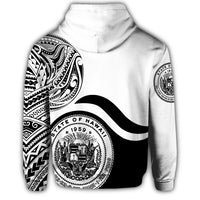 Hawaii Coat of Arms Hoodie Waveshape Style White - Polynesian Pride