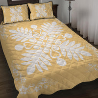 Hawaiian Quilt Maui Plant And Hibiscus Pattern Quilt Bed Set - White Beige - AH - Polynesian Pride