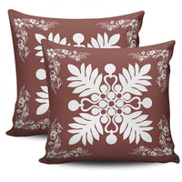Hawaiian Quilt Maui Plant And Hibiscus Pattern Pillow Covers - White Coral - AH - Polynesian Pride