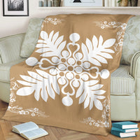 Hawaiian Quilt Maui Plant And Hibiscus Premium Blanket - White Gold - AH - Polynesian Pride