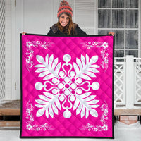 Hawaiian Quilt Maui Plant And Hibiscus Premium Quilt - White Pink - AH - Polynesian Pride