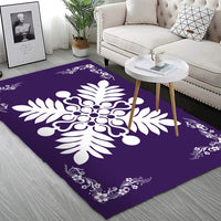 Hawaiian Quilt Maui Plant And Hibiscus Pattern Area Rug - White Purple - AH - Polynesian Pride