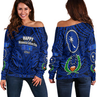 Micronesia Culture Day Women's Off Shoulder Sweater Chuuk And Pohnpei LT6 LT6 Women Blue - Polynesian Pride