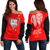 Fiji Valentine Couple Heart Women Off Shoulder Sweater - LT2 Women RED - Polynesian Pride
