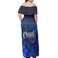 Chuuk Polynesian Woman Off Shoulder Long Dress - Lauhala Coat Of Arms - Polynesian Pride