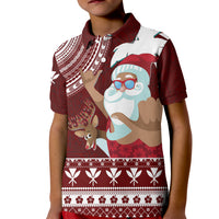 Tropical Christmas Tanned Santa Claus Hawaii Polo Shirt KID LT7 Unisex Red - Polynesian Pride