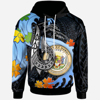Hawaii Custom Hoodie Fish Hooks and Wave Unisex Black - Polynesian Pride