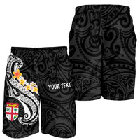 Fiji Custom Personalised Men's Short - Fiji Seal Polynesian Patterns Plumeria (Black) - Polynesian Pride