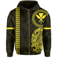Polynesian Kakau Kanaka Flag of Hawaii Zip Hoodie Yellow - Polynesian Pride