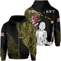 Personalized Hawaii Map Polynesian Warrior Ikaika Hoodie Zip William Style Yellow Unisex Black - Polynesian Pride