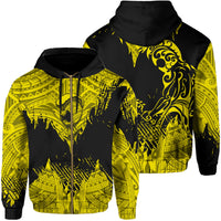 Hawaii Polynesian Hoodie Zip Warrior Ikaika Benjamin Style Yellow Unisex Black - Polynesian Pride