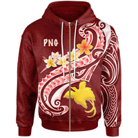 Papua New Guinea Zip up Hoodie PNG Seal Polynesian Patterns Plumeria Unisex Red - Polynesian Pride