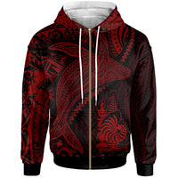 New Caledonia Zip up Hoodie Humpback Whale & Coat of Arms Red Unisex Red - Polynesian Pride