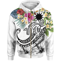 Nauru Polynesian Zip up Hoodie Summer Plumeria (White) Unisex White - Polynesian Pride