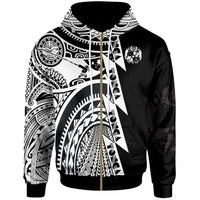 Polynesian Tonga Zip up Hoodie Maui Moana Tattoo with Seal Tonga Unisex White - Polynesian Pride
