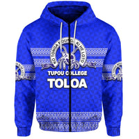 Custom Tonga Tupou College Toloa Zip Hoodie Unisex Blue - Polynesian Pride