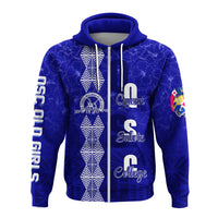 Custom Tonga Kolisi Kuini Salote Hibiscus Zip Hoodie QSC Old Girls LT7 Unisex Blue - Polynesian Pride