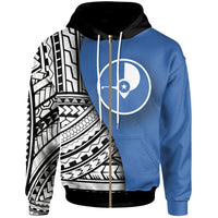 Yap Zip up Hoodie Coat of Arm and Polynesian Patterns Unisex Blue - Polynesian Pride
