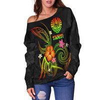 Polynesian Tahiti Women's Off Shoulder Sweater - Legend of Tahiti (Reggae) - Polynesian Pride