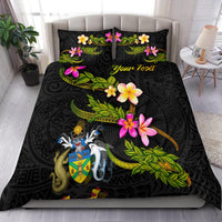 Solomon Islands Polynesian Custom Personalised Bedding Set - Plumeria Tribal Black - Polynesian Pride