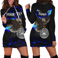 American Samoa Polynesian Custom Personalised Hoodie Dress - Eagle With Flame Blue Blue - Polynesian Pride