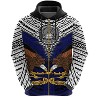 Seal of American Samoa Zip up Hoodie Eagle Unisex Blue - Polynesian Pride